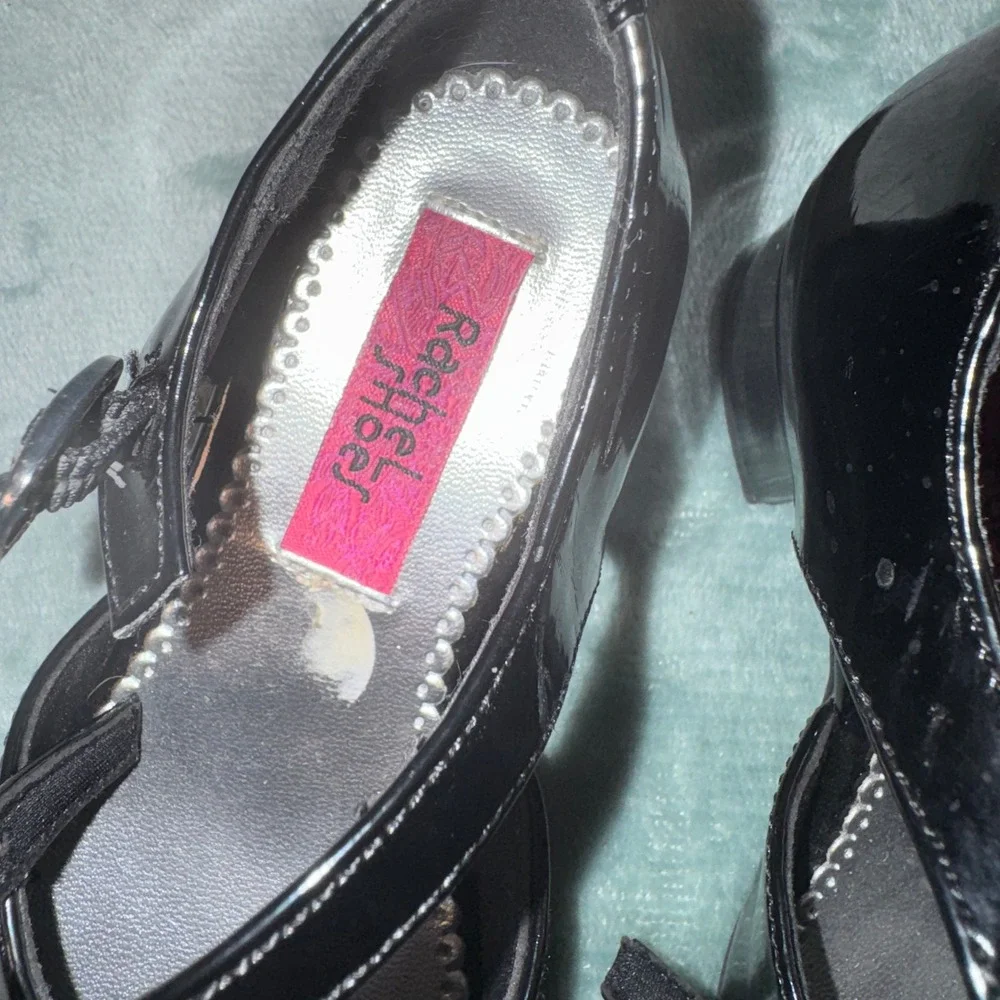 Rachel Shoes Girls Valentina Mary Jane Heel 10M Black Patent Glitter Bow